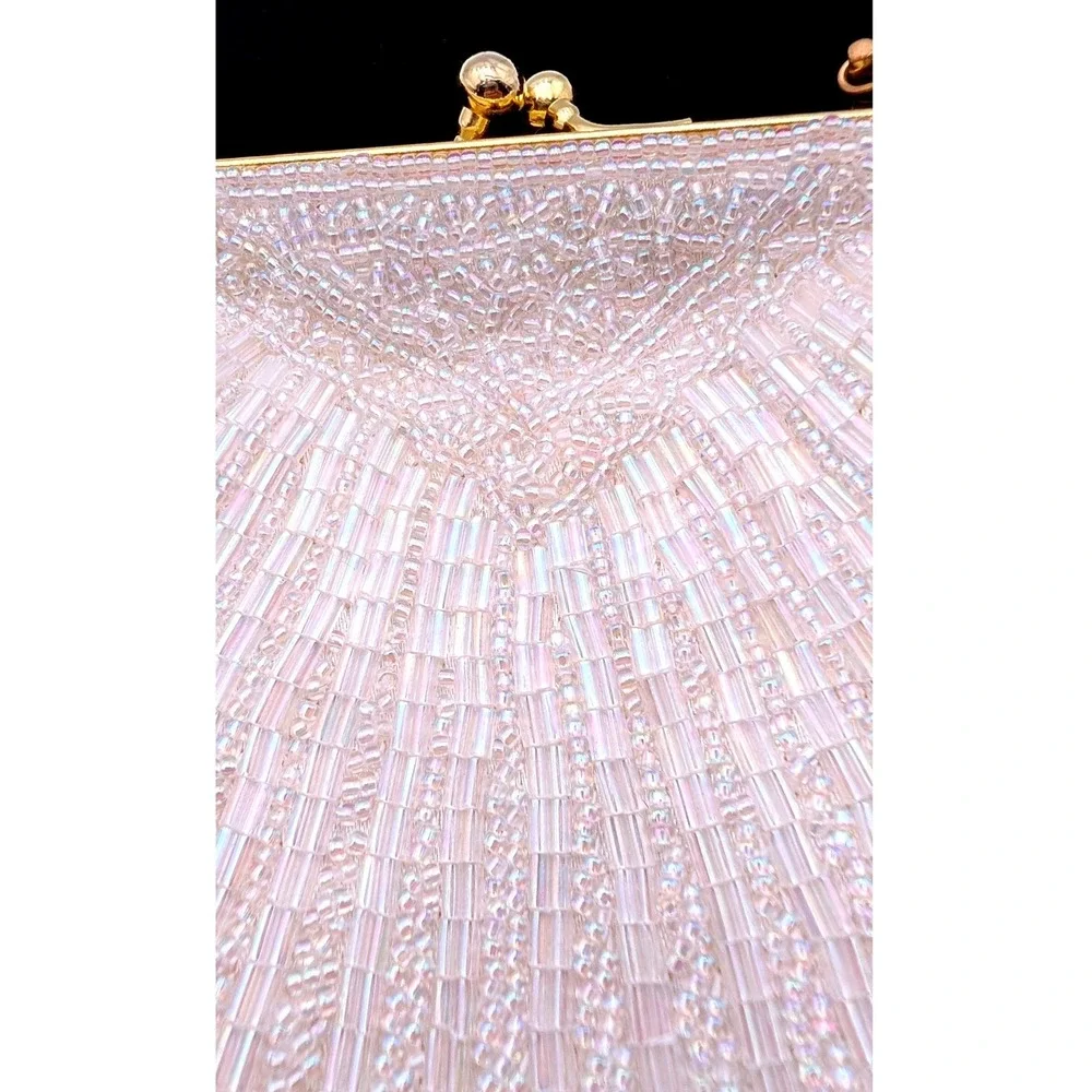 Carla Marchi Beaded Shell Clutch Bag Iridescent White Gold Tone Vintage Style